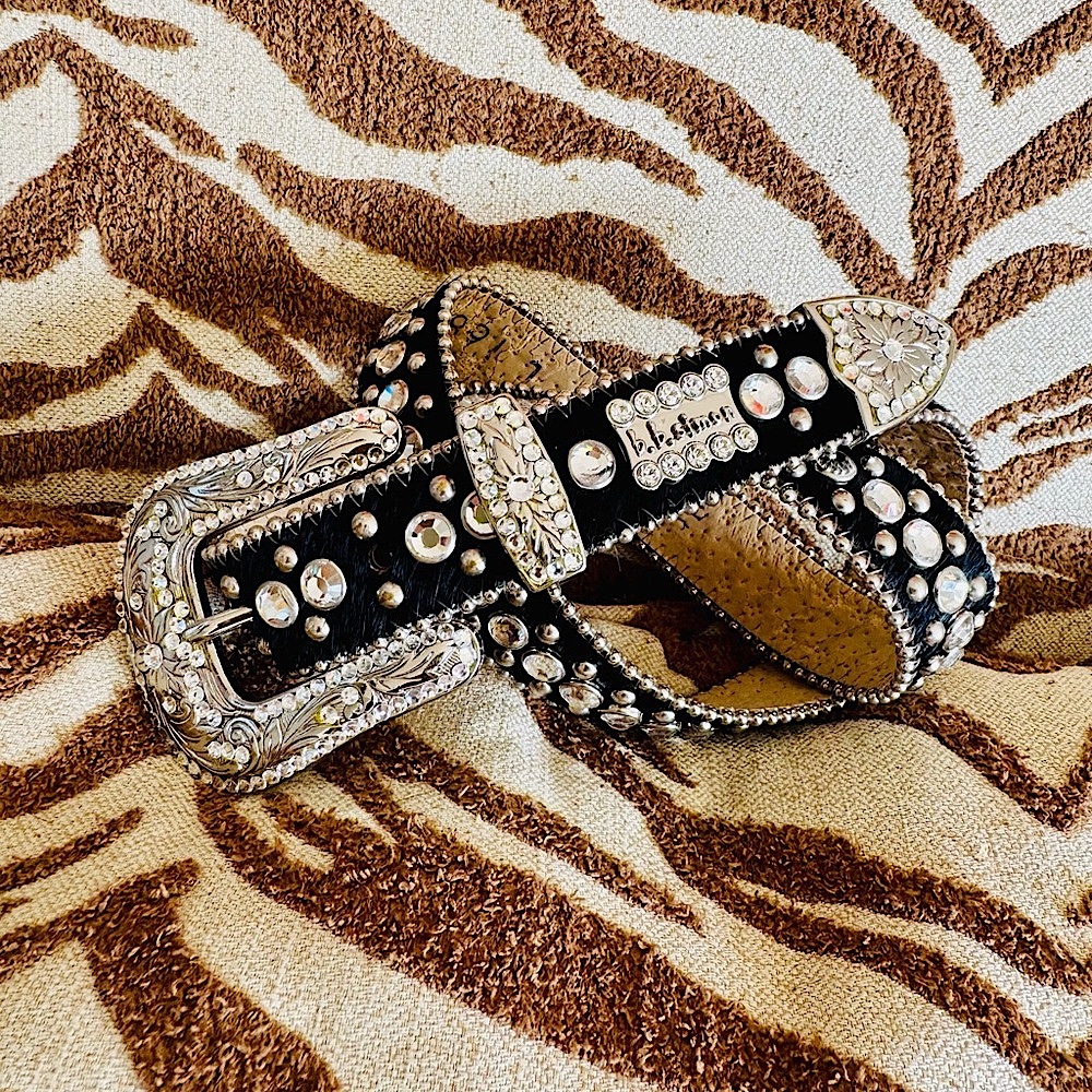 Women’s b.b.simon black fur/crystal belt